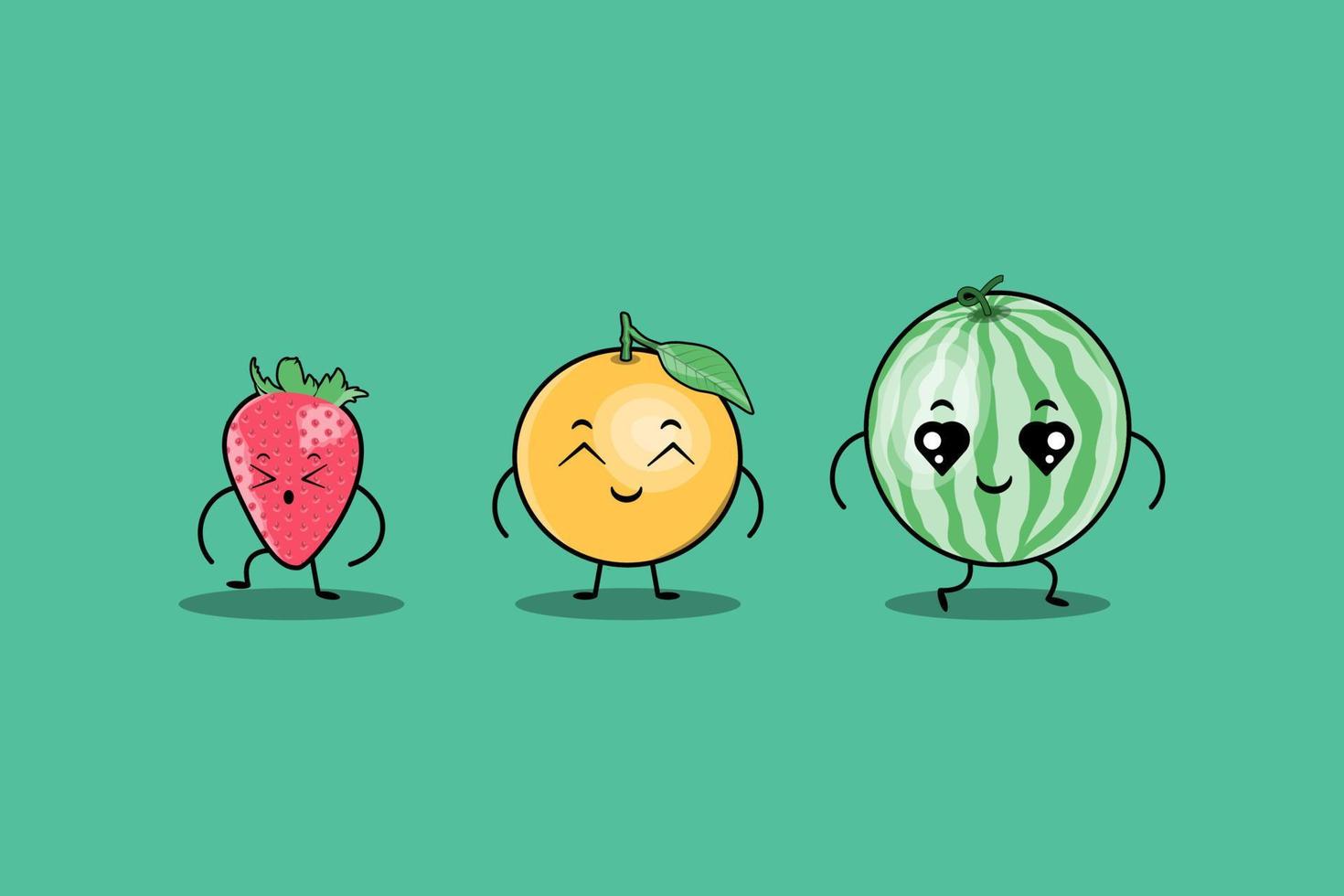 vetor de personagens de desenhos animados de frutas coloridas kawaii bonito conjunto com muitas expressões