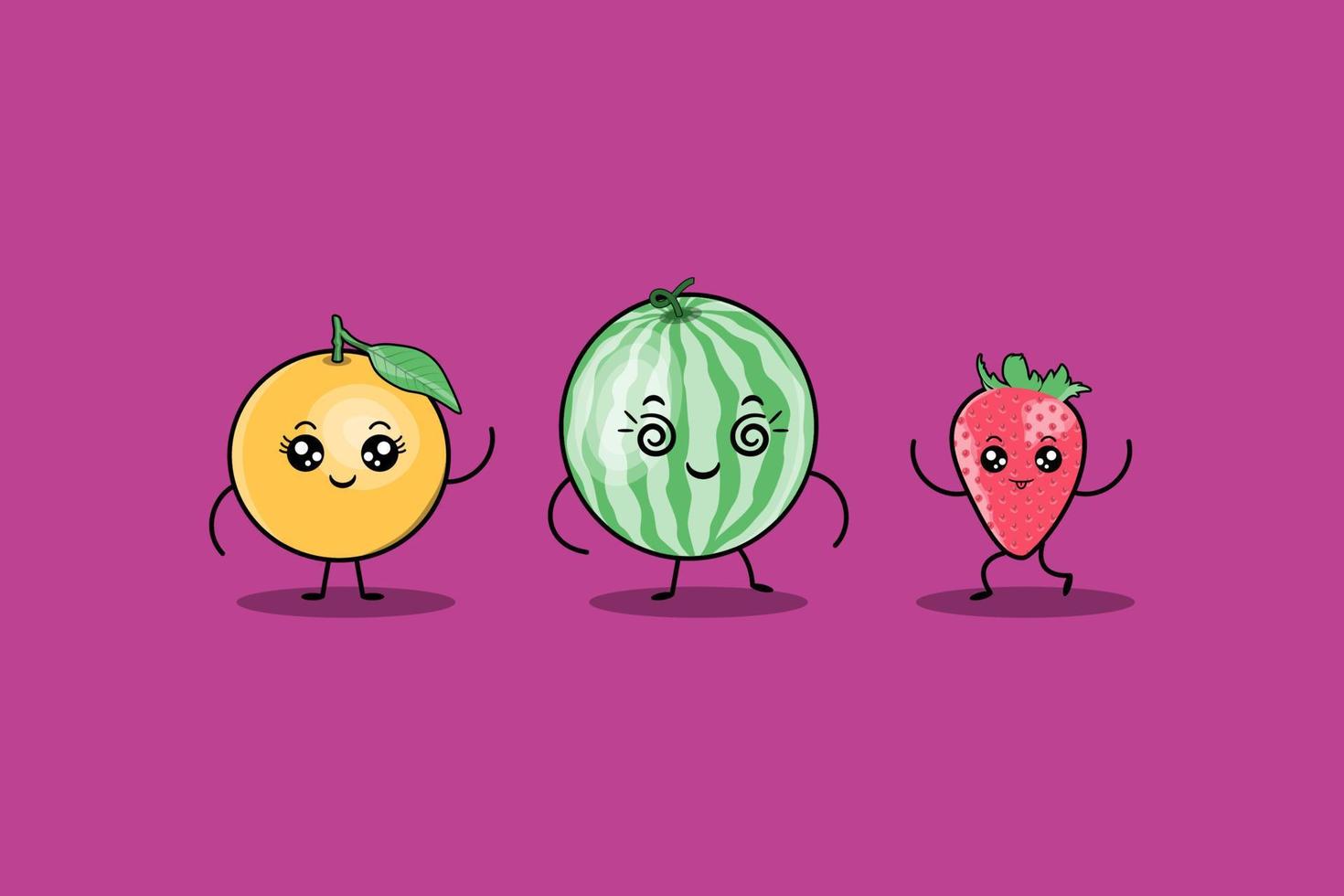 vetor de personagens de desenhos animados de frutas coloridas kawaii bonito conjunto com muitas expressões