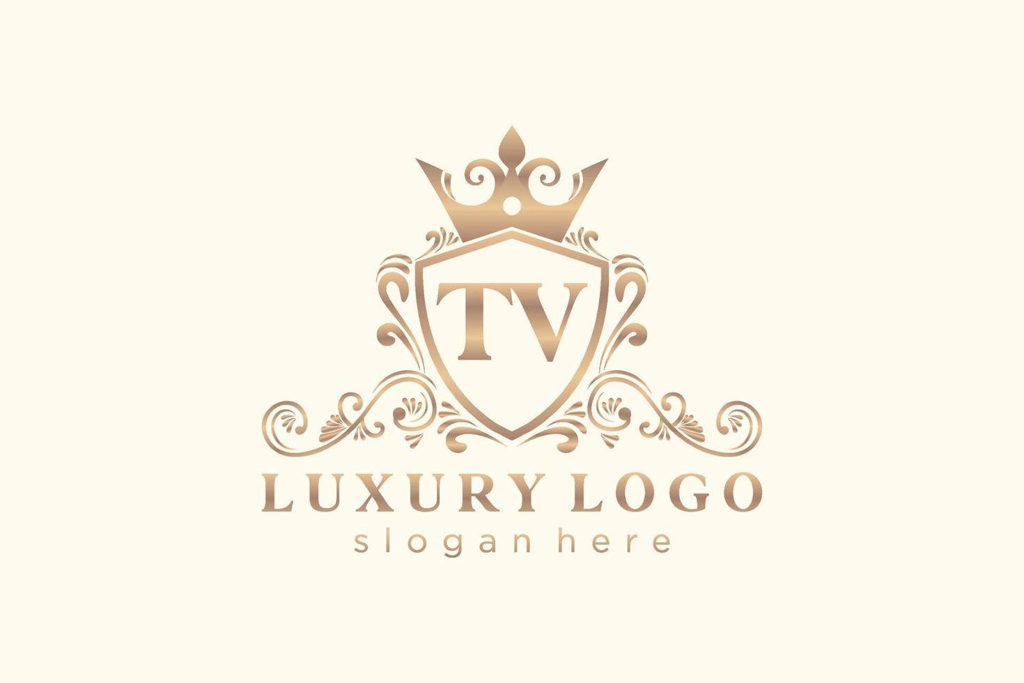 modelo de logotipo de luxo real de carta inicial de tv em arte vetorial para restaurante, realeza, boutique, café, hotel, heráldica, joias, moda e outras ilustrações vetoriais. vetor