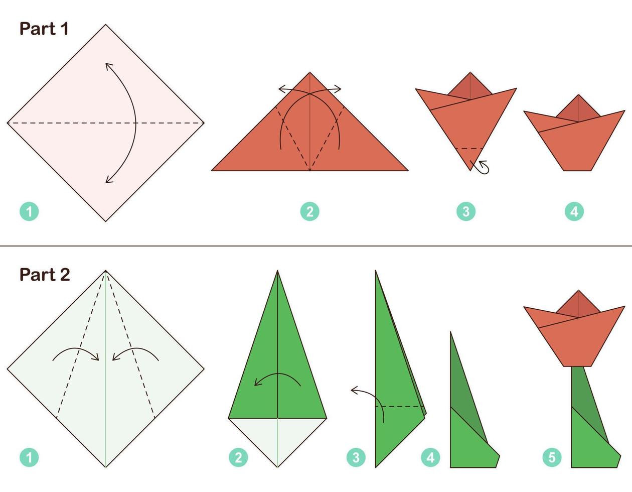 Tulipa esquema de origami tutorial em movimento modelo. origami para  crianças. passo a passo como fazer uma linda tulipa de origami. 12855599  Vetor no Vecteezy