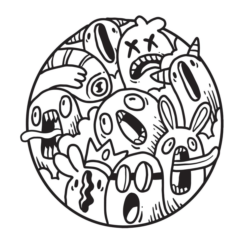 doodle monstro fofo em círculo vetor