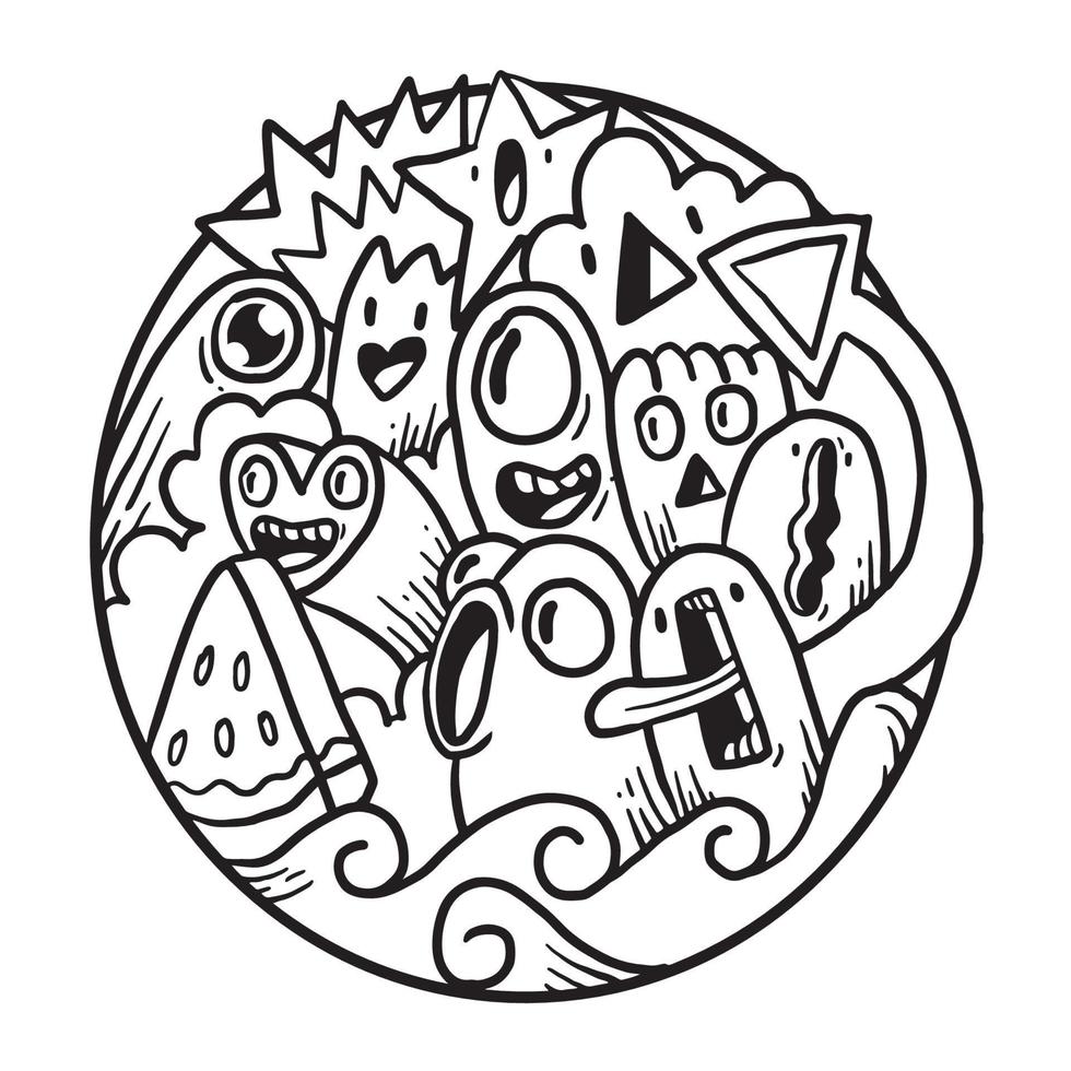 doodle monstro fofo em círculo vetor