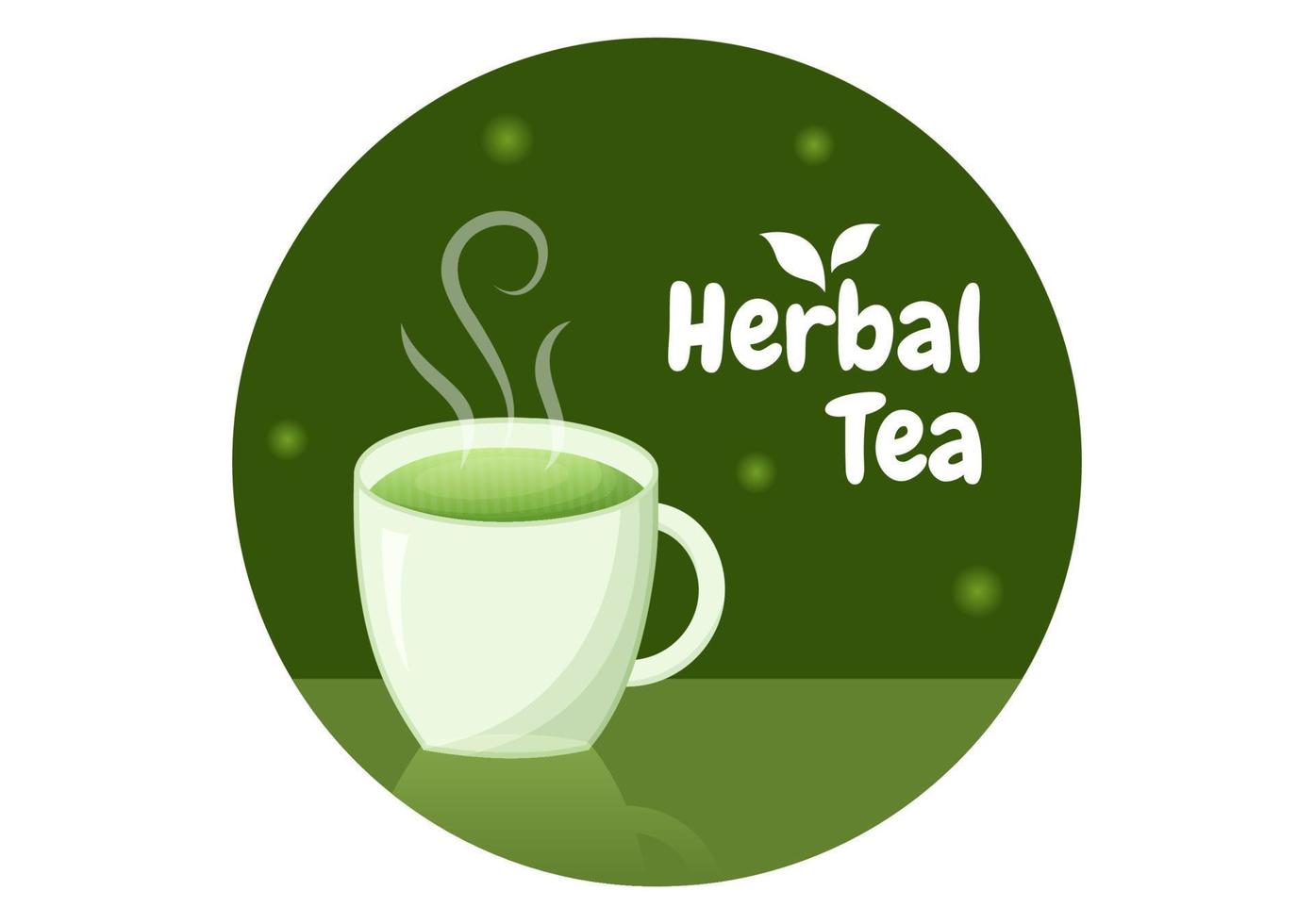 chá de ervas com folhas de camomila de bebida de saúde verde para aumentar a resistência no modelo ilustração de fundo plano de desenho animado desenhado à mão vetor