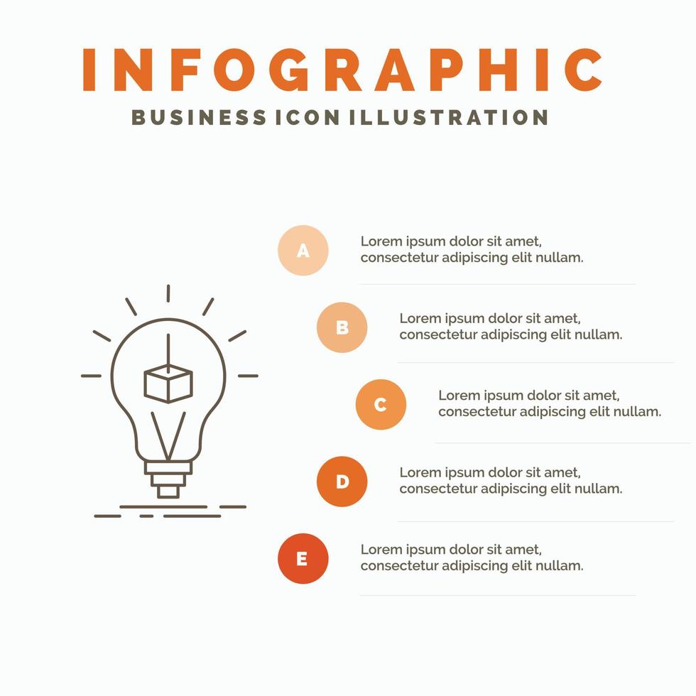 cubo 3D. idéia. lâmpada. impressão. modelo de infográficos de caixa para site e apresentação. ícone de linha cinza com ilustração vetorial de estilo infográfico laranja vetor