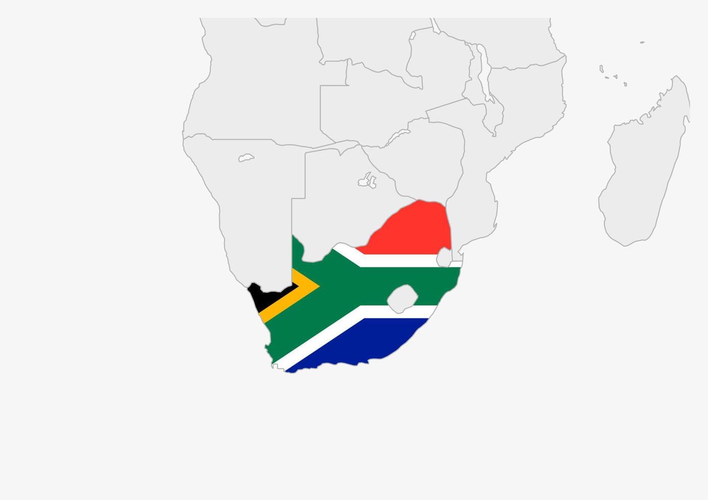 mapa da áfrica do sul destacado nas cores da bandeira da áfrica do sul vetor