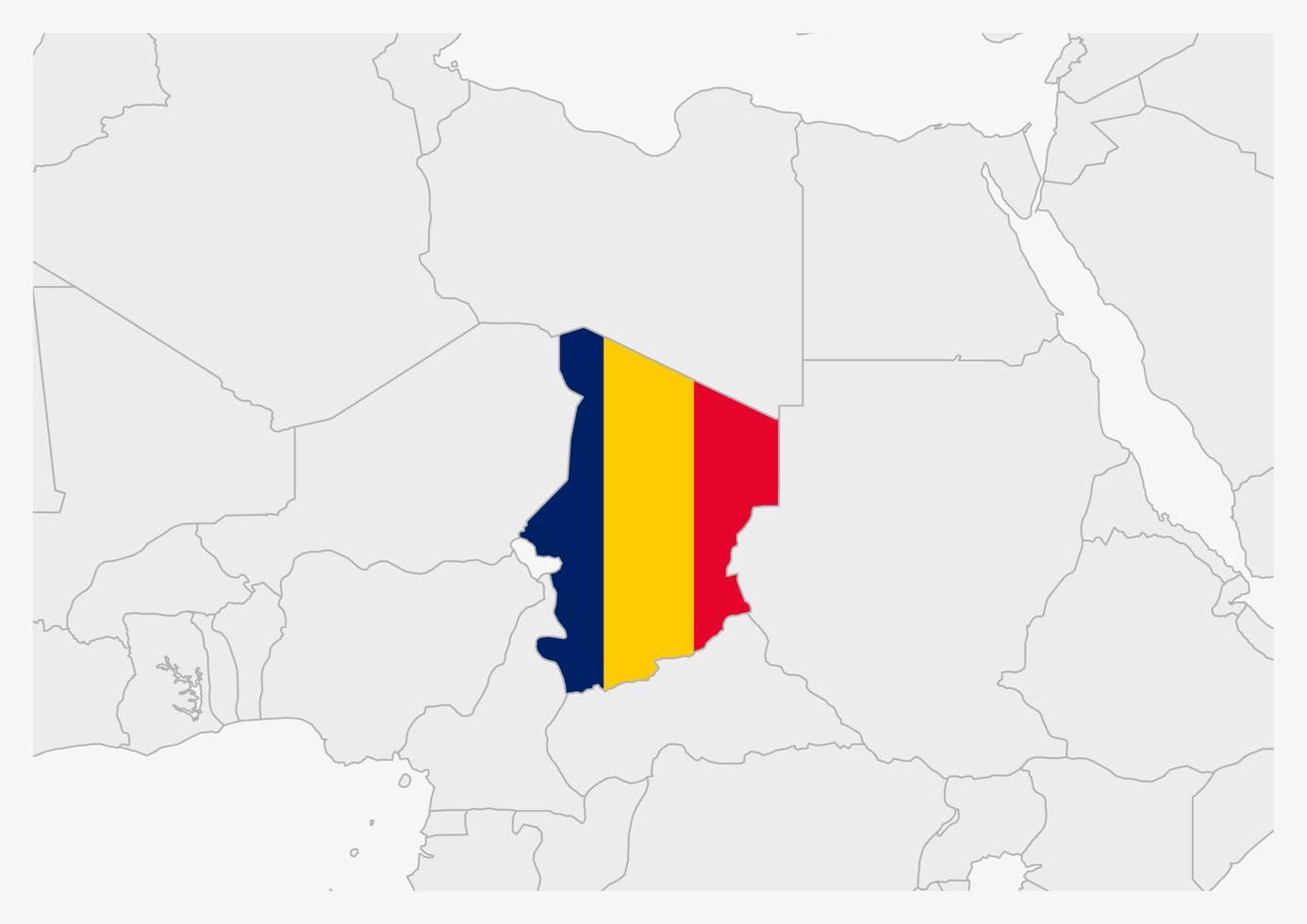 mapa do chad destacado nas cores da bandeira do chad vetor