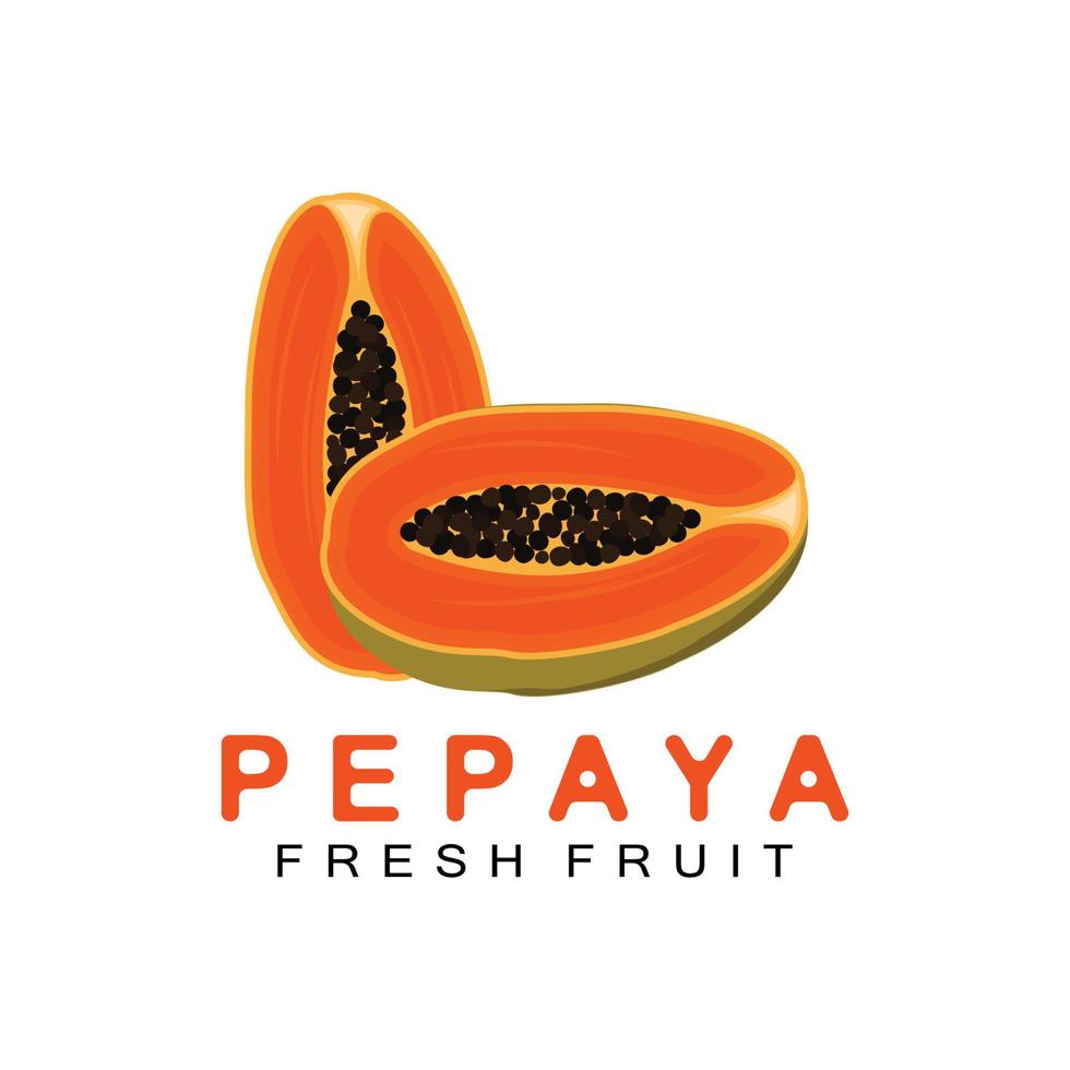 logotipo de mamão de design de fruta laranja texturizado, vetor de rótulo de produto de marca de mamão, mercado de frutas