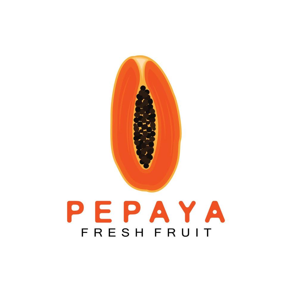 logotipo de mamão de design de fruta laranja texturizado, vetor de rótulo de produto de marca de mamão, mercado de frutas