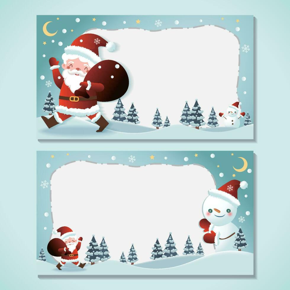 design de fronteira com boneco de neve e papai noel, 2 estilos vetor