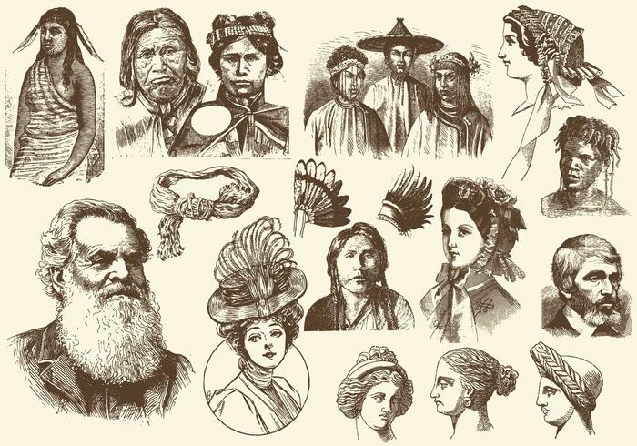 Penteados em sepia e ilustrações de toques vetor