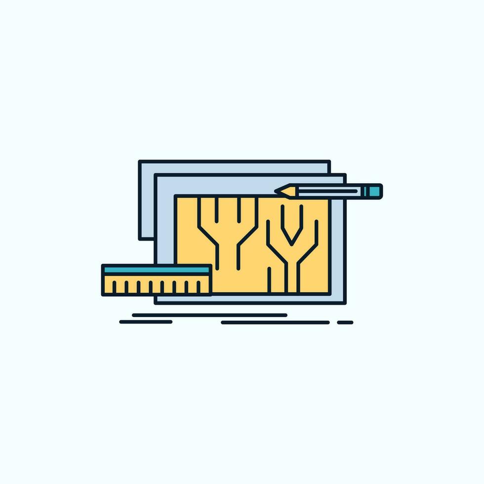 arquitetura. planta. o circuito. Projeto. ícone plano de engenharia. sinal verde e amarelo e símbolos para site e aplicativo móvel. ilustração vetorial vetor