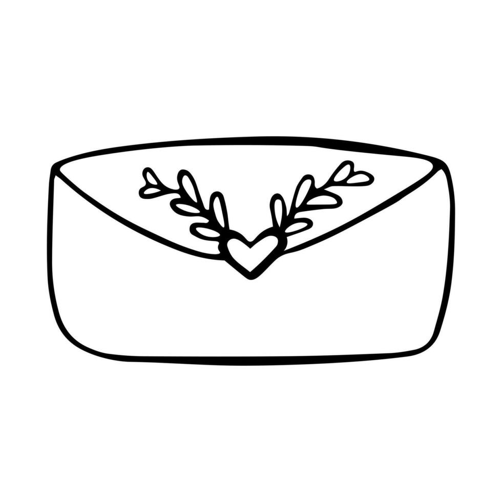 envelope doodle com uma carta e uma planta em um fundo branco vetor
