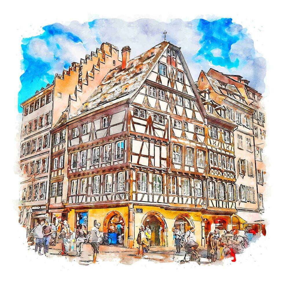 estrasburgo frança esboço aquarela ilustração desenhada à mão vetor