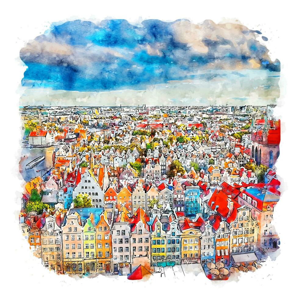 gdansk polônia esboço em aquarela ilustração desenhada à mão vetor