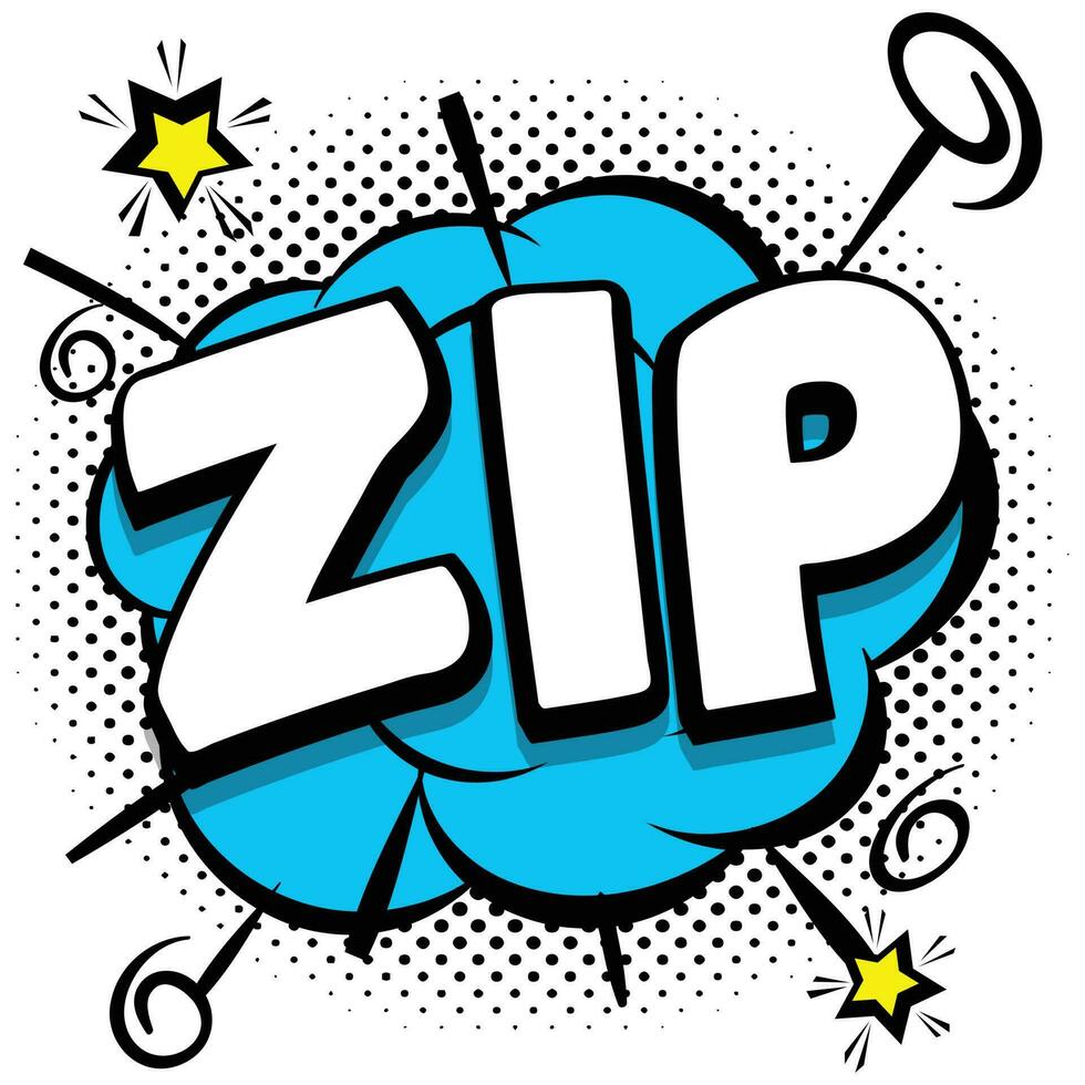 zip modelo brilhante em quadrinhos com bolhas do discurso em quadros coloridos vetor