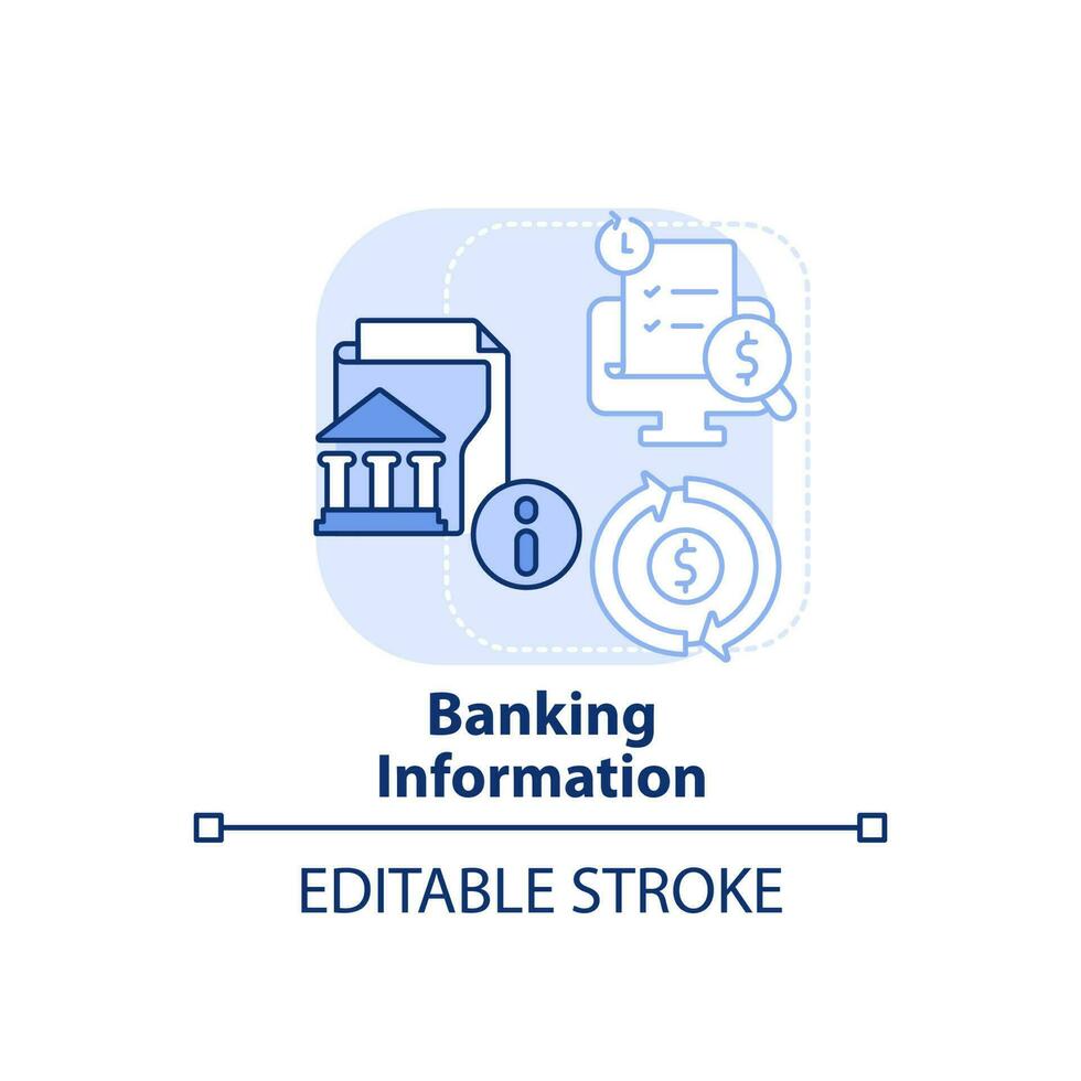 ícone de conceito azul claro de informações bancárias. dados pessoais. ilustração de linha fina de idéia abstrata de aplicativo. desenho de contorno isolado. traço editável. vetor