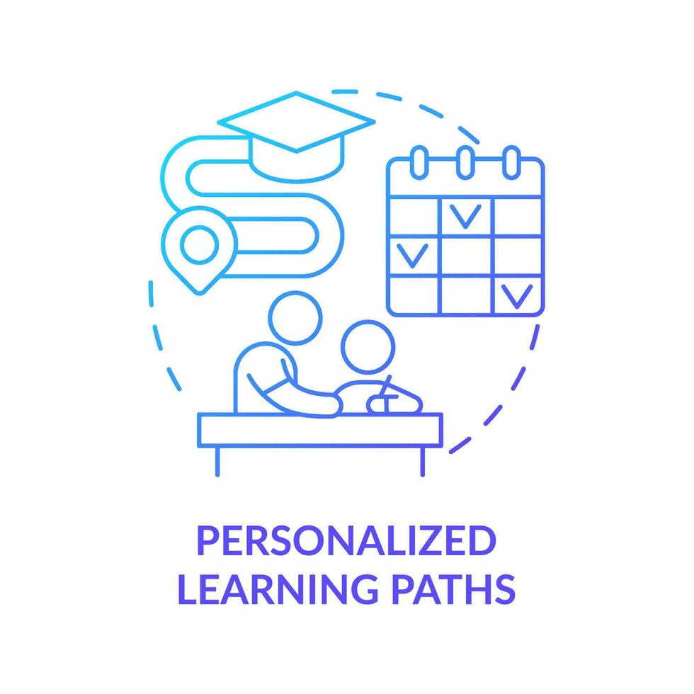 ícone de conceito gradiente azul de caminhos de aprendizagem personalizados. agenda individual. educação tendência idéia abstrata ilustração de linha fina. desenho de contorno isolado. vetor