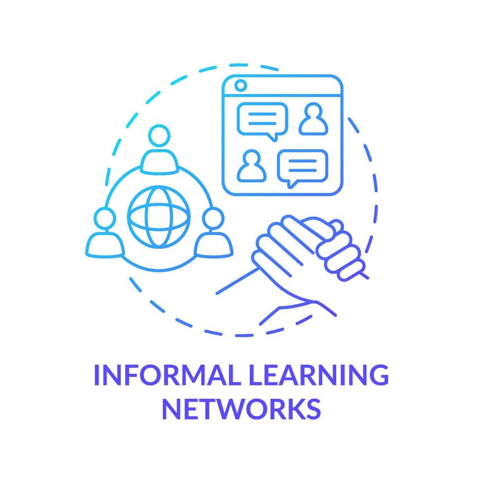 ícone de conceito gradiente azul de redes de aprendizagem informal. benefícios da comunidade. educação on-line tendência idéia abstrata ilustração de linha fina. desenho de contorno isolado. vetor