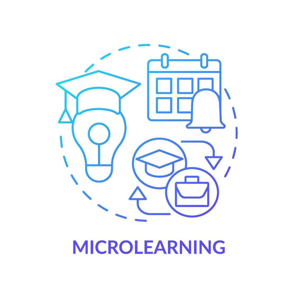 ícone de conceito gradiente azul de microlearning. conteúdo de aprendizagem de pouco tempo. educação on-line tendência idéia abstrata ilustração de linha fina. desenho de contorno isolado. vetor