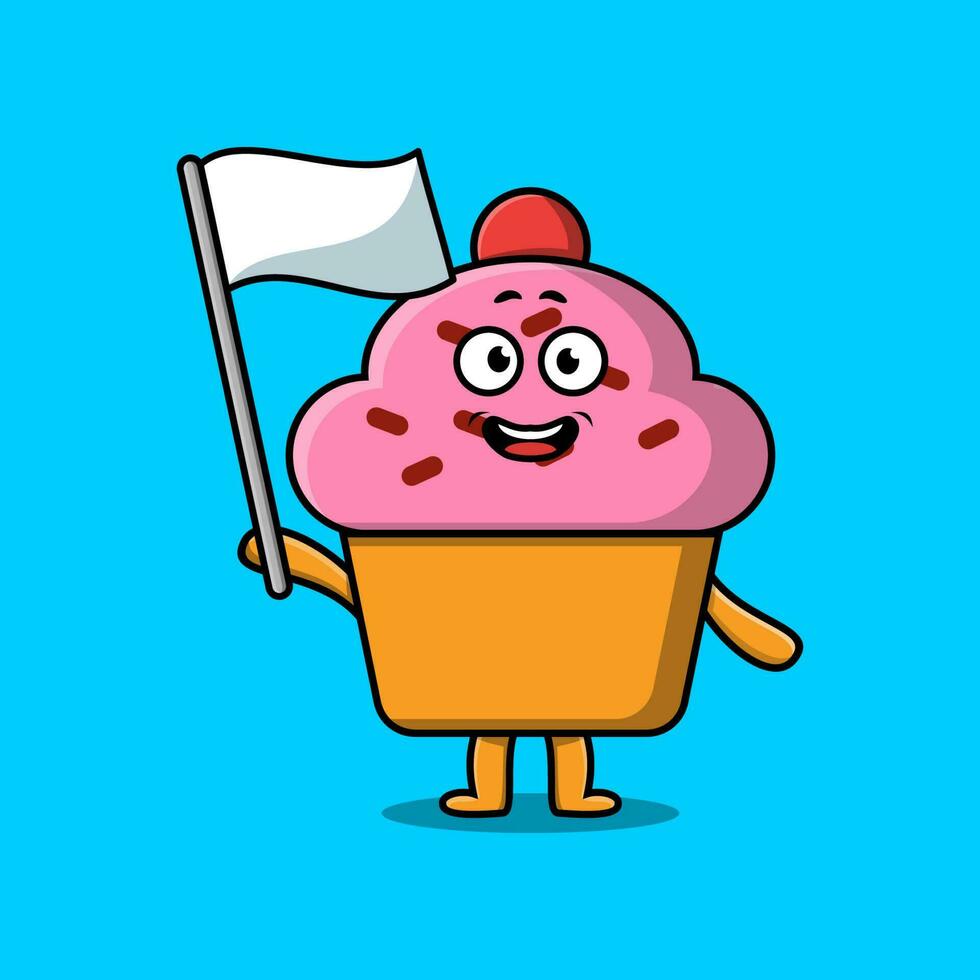 personagem de cupcake bonito dos desenhos animados com bandeira branca vetor