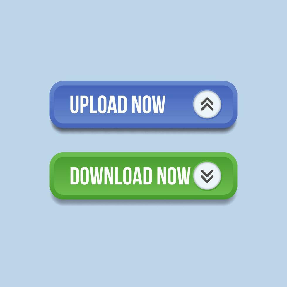 botões de upload agora e download agora, botões da web 3d vetor