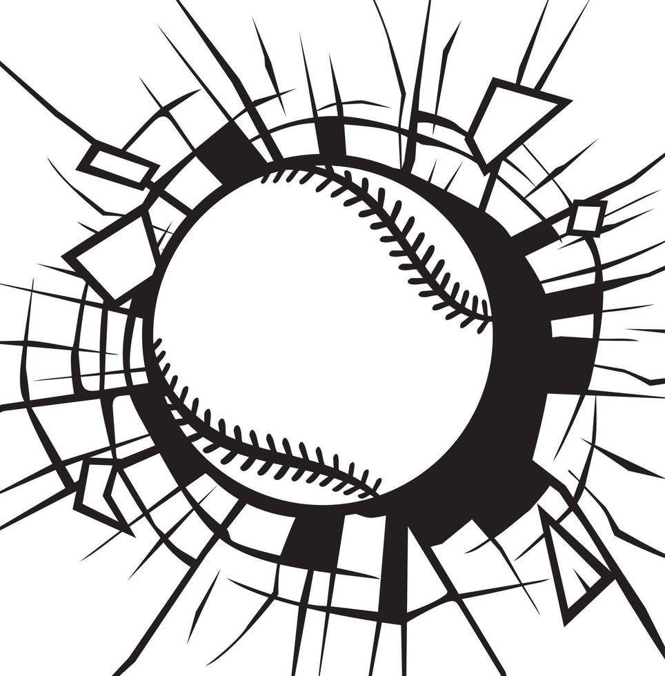 esmagando bola de beisebol preto e branco. ilustração vetorial. vetor