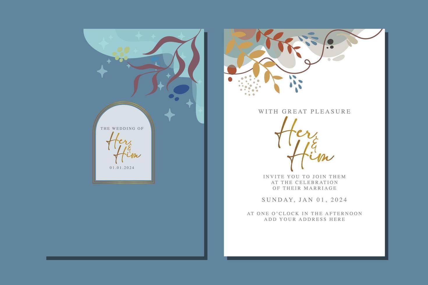 cartão de convite de casamento de lindas flores vetor