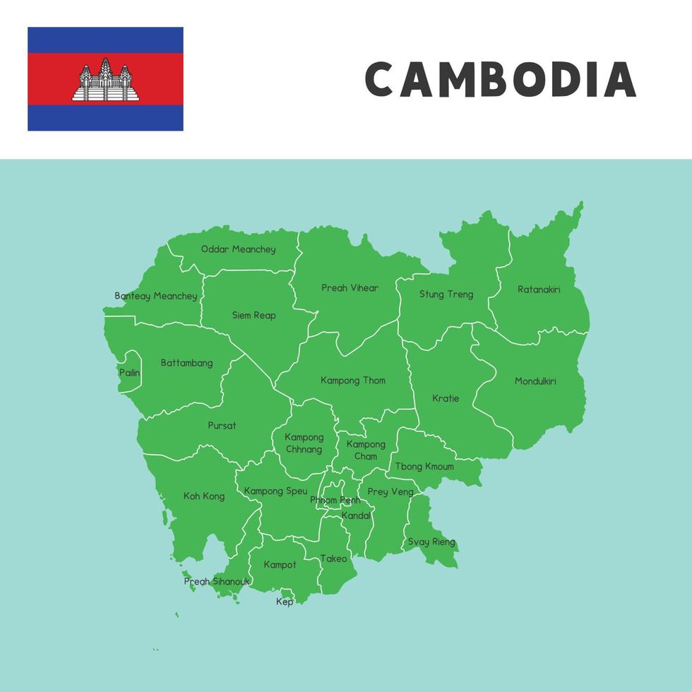 nome da província no mapa do camboja e vetor de bandeira