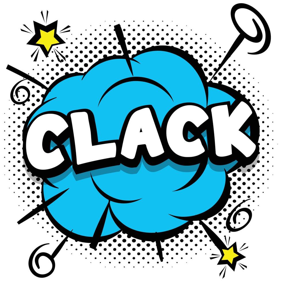 clack modelo brilhante em quadrinhos com bolhas do discurso em quadros coloridos vetor