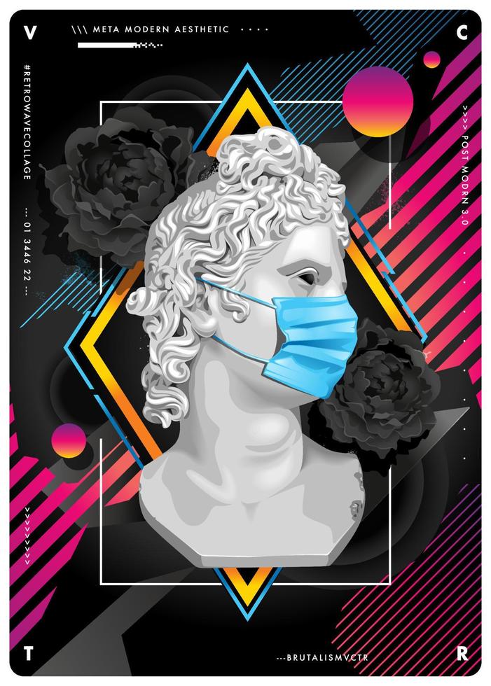 design retrowave com estátua na máscara vetor