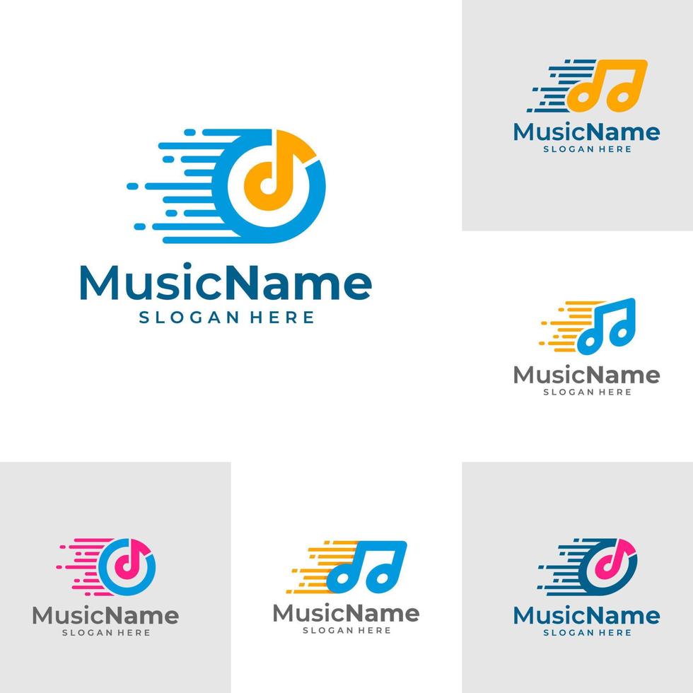 conjunto de vetor de design de modelo de logotipo de música rápida, emblema, conceito de design, símbolo criativo, ícone
