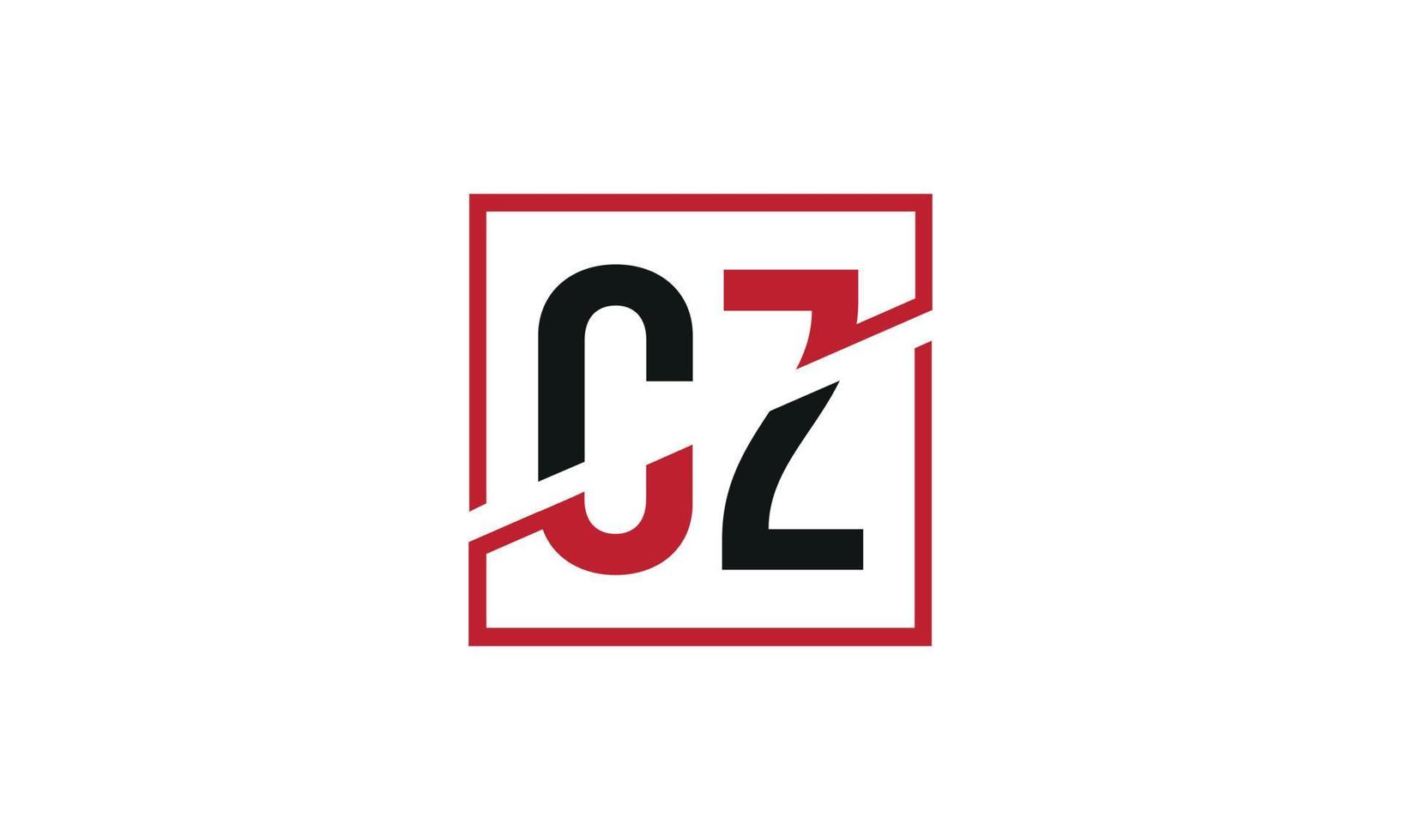 design de logotipo cz. design inicial do monograma do logotipo da letra cz na cor preta e vermelha com forma quadrada. vetor profissional