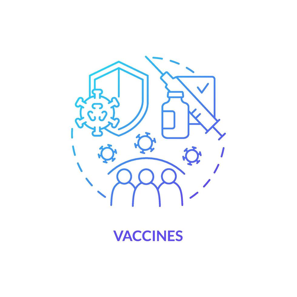 ícone de conceito gradiente azul de vacinas. injeção de reforço. ilustração de linha fina de pesquisa clínica de preparação para pandemia. desenho de contorno isolado vetor