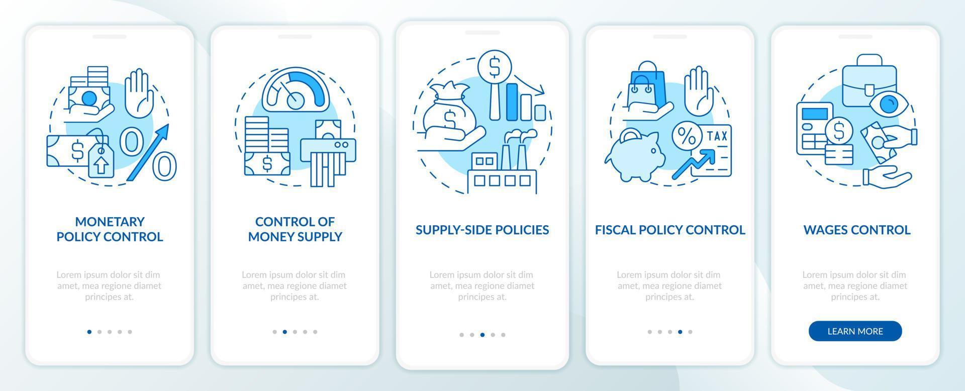 controlando a tela do aplicativo móvel de integração azul da inflação. passo a passo 5 passos de instruções gráficas editáveis com conceitos lineares. ui, ux, modelo de gui. vetor