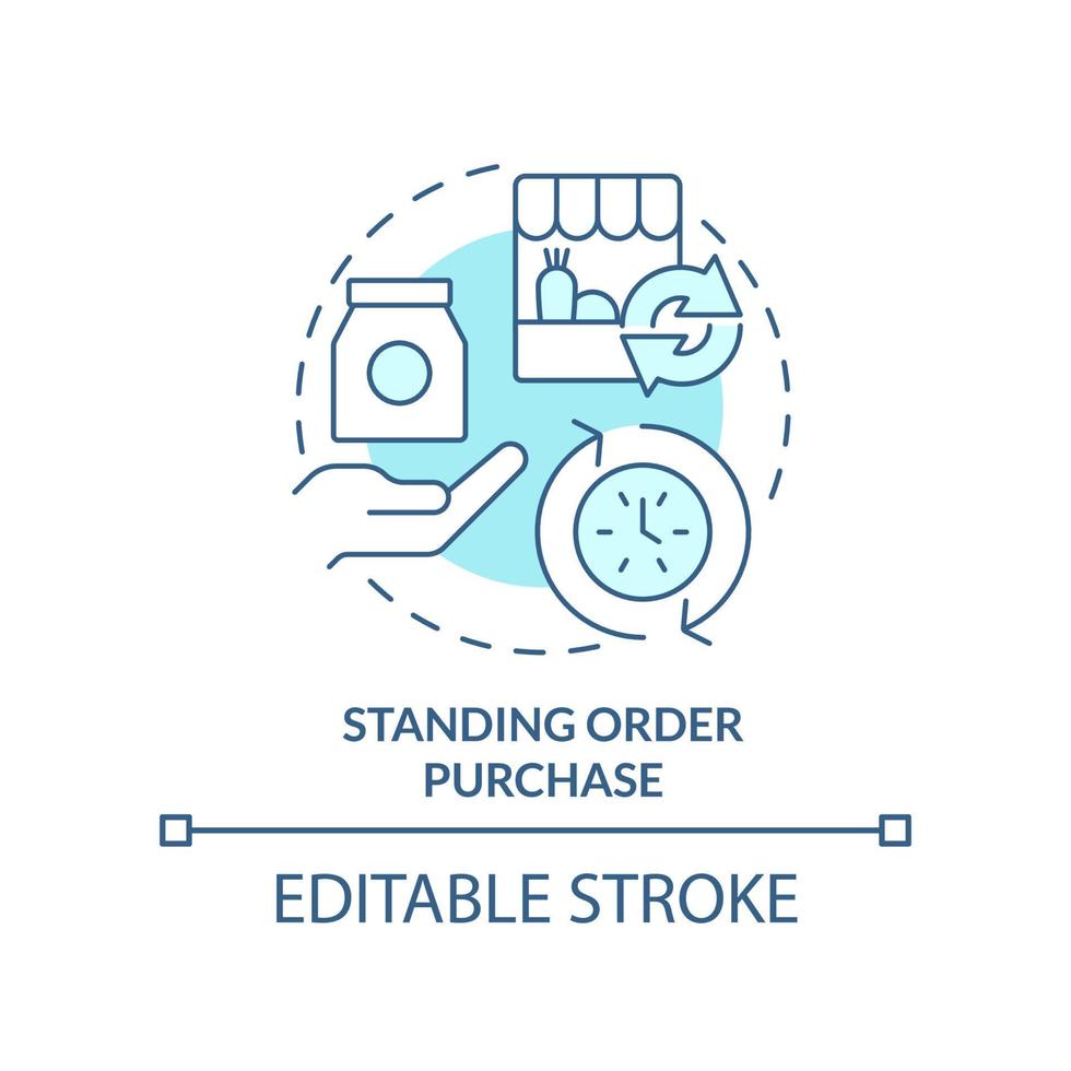 ícone de conceito turquesa de compra de ordem permanente. ilustração de linha fina de método de aquisição de alimentos idéia abstrata. desenho de contorno isolado. traço editável. vetor