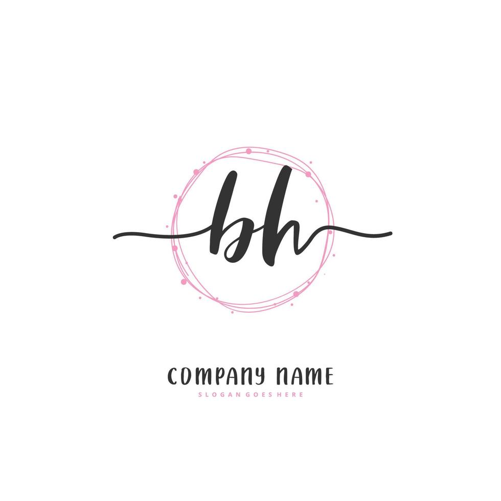 bh caligrafia inicial e design de logotipo de assinatura com círculo. logotipo manuscrito de design bonito para moda, equipe, casamento, logotipo de luxo. vetor