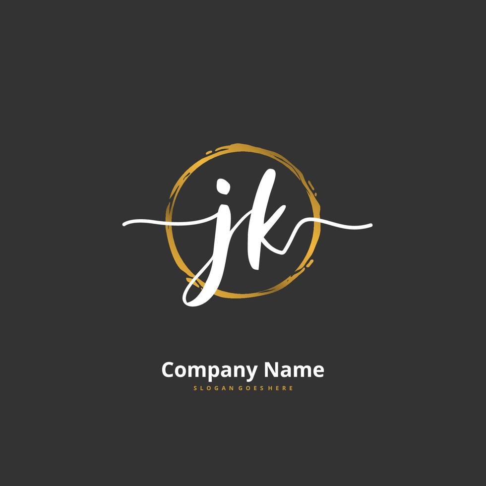 jk manuscrito inicial e design de logotipo de assinatura com círculo. logotipo manuscrito de design bonito para moda, equipe, casamento, logotipo de luxo. vetor