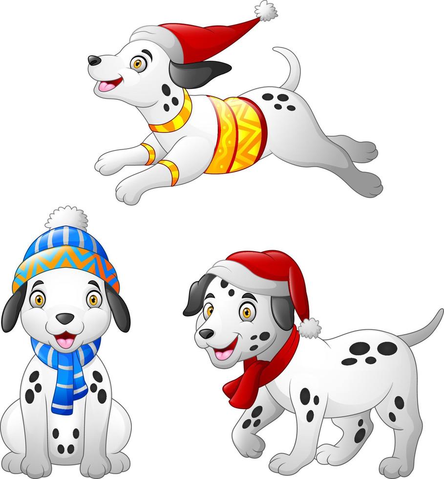 cão dálmata dos desenhos animados, vestindo um chapéu de inverno e cachecol vetor