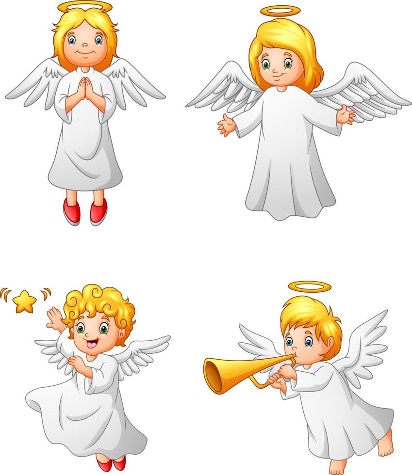 conjunto de coleção de anjos felizes dos desenhos animados vetor
