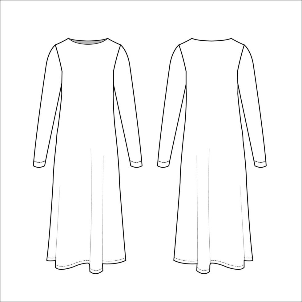 vetor de esboço plano de vestido longo feminino