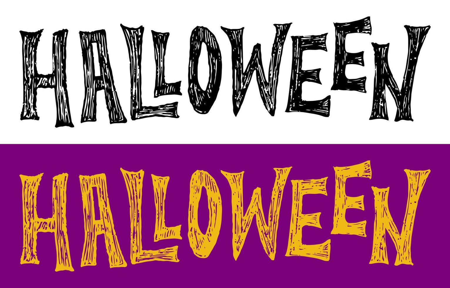 letras desenhadas à mão de halloween em duas cores. texto manuscrito para o feriado de halloween. vetor