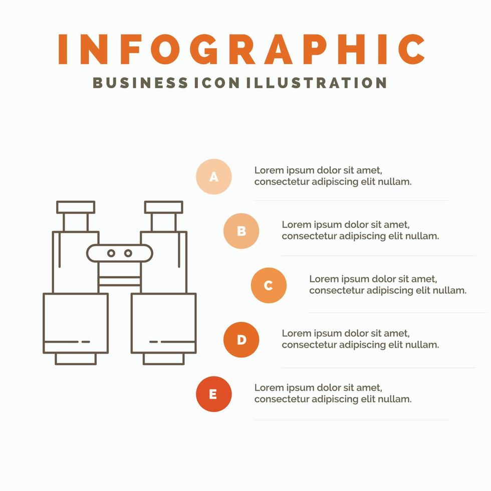 binóculos. achar. procurar. explorar. modelo de infográficos de acampamento para site e apresentação. ícone de linha cinza com ilustração vetorial de estilo infográfico laranja vetor