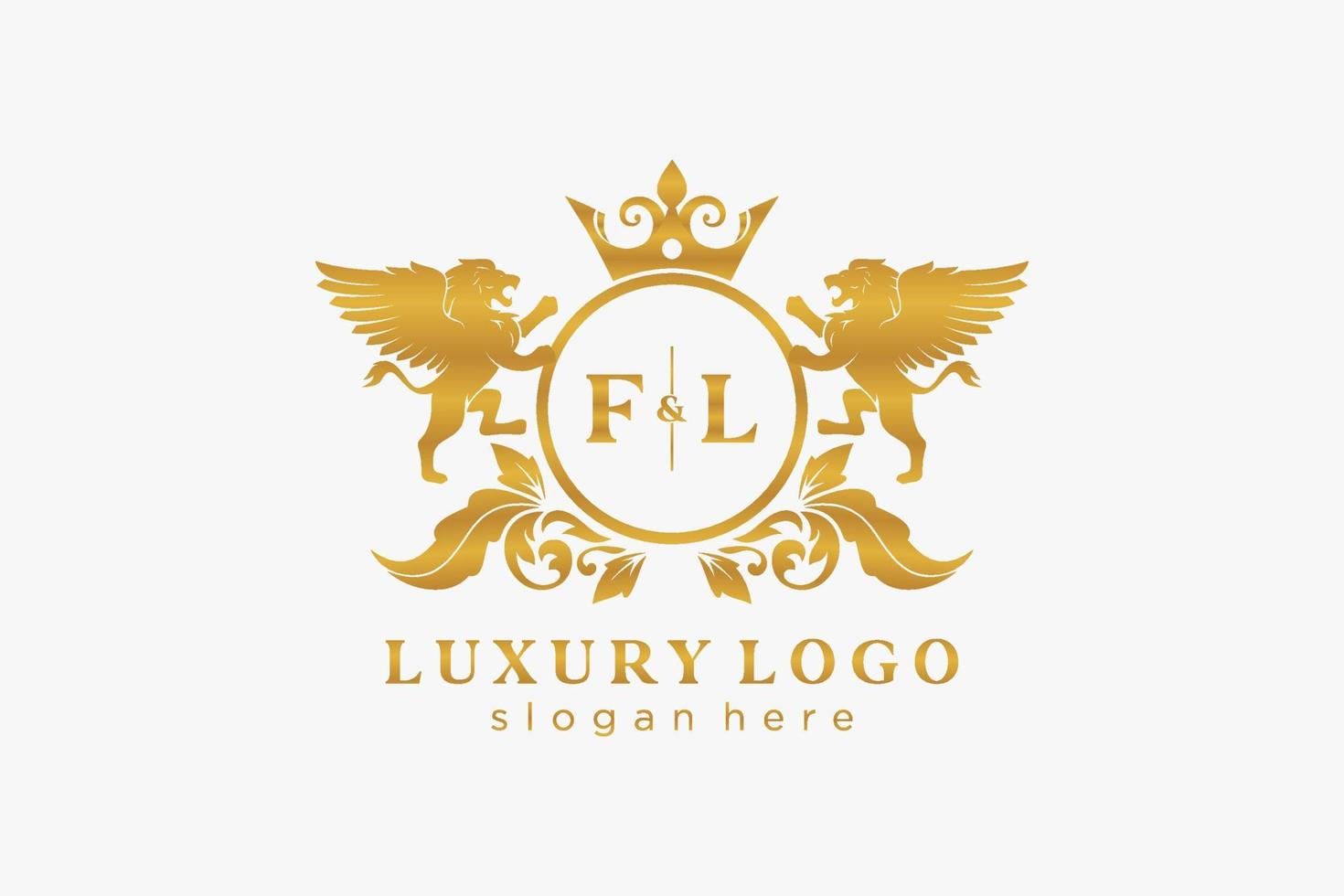 modelo de logotipo de luxo real de leão de letra fl inicial em arte vetorial para restaurante, realeza, boutique, café, hotel, heráldica, joias, moda e outras ilustrações vetoriais. vetor