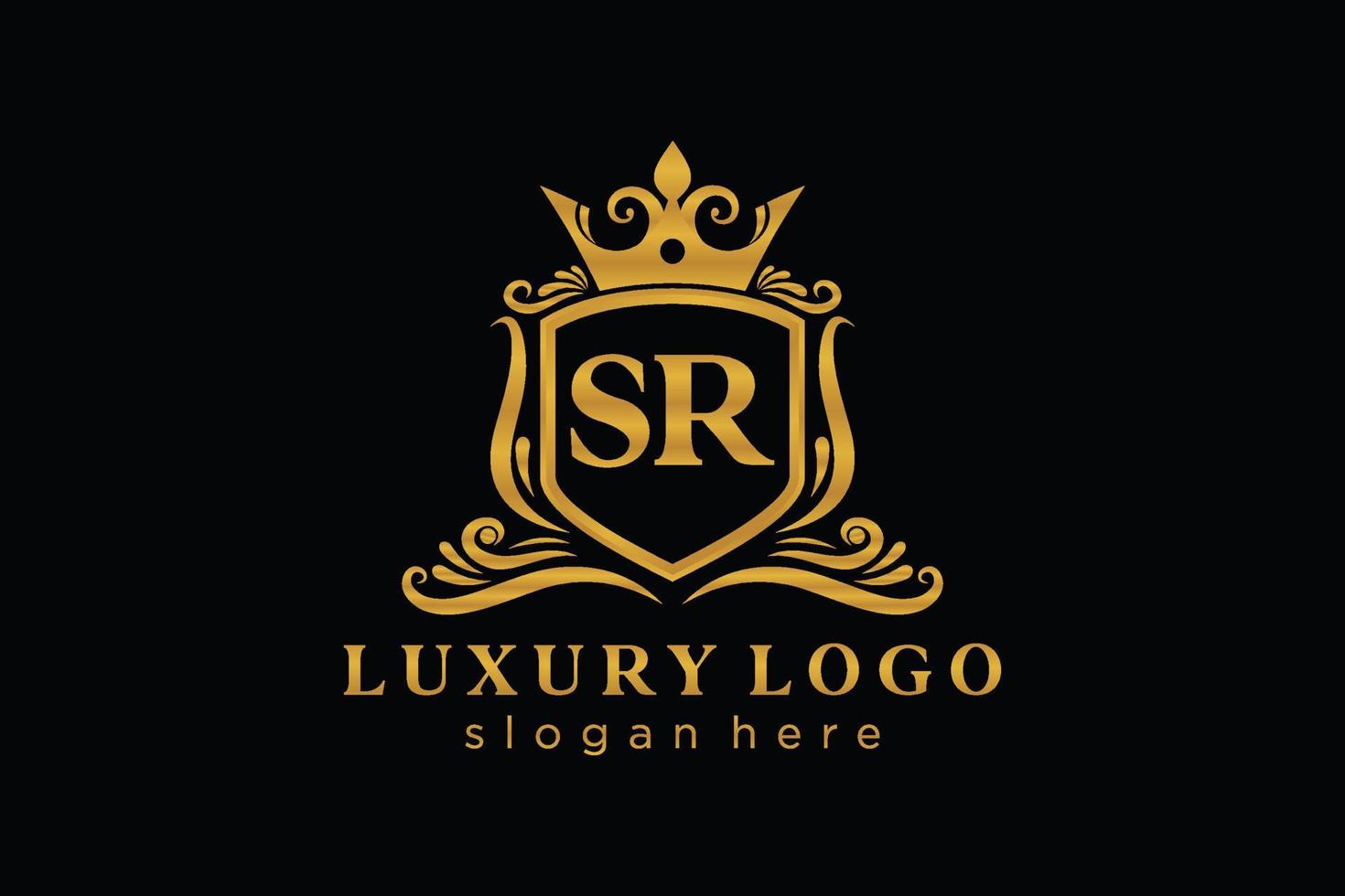 modelo de logotipo de luxo real carta inicial sr em arte vetorial para restaurante, realeza, boutique, café, hotel, heráldica, joias, moda e outras ilustrações vetoriais. vetor