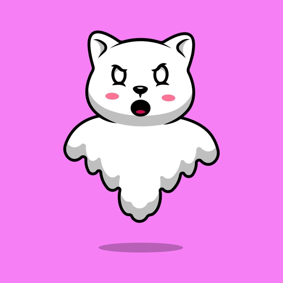 bonito gato fantasma flutuante ilustração de ícones do vetor dos desenhos animados. conceito de desenho animado plano. adequado para qualquer projeto criativo.
