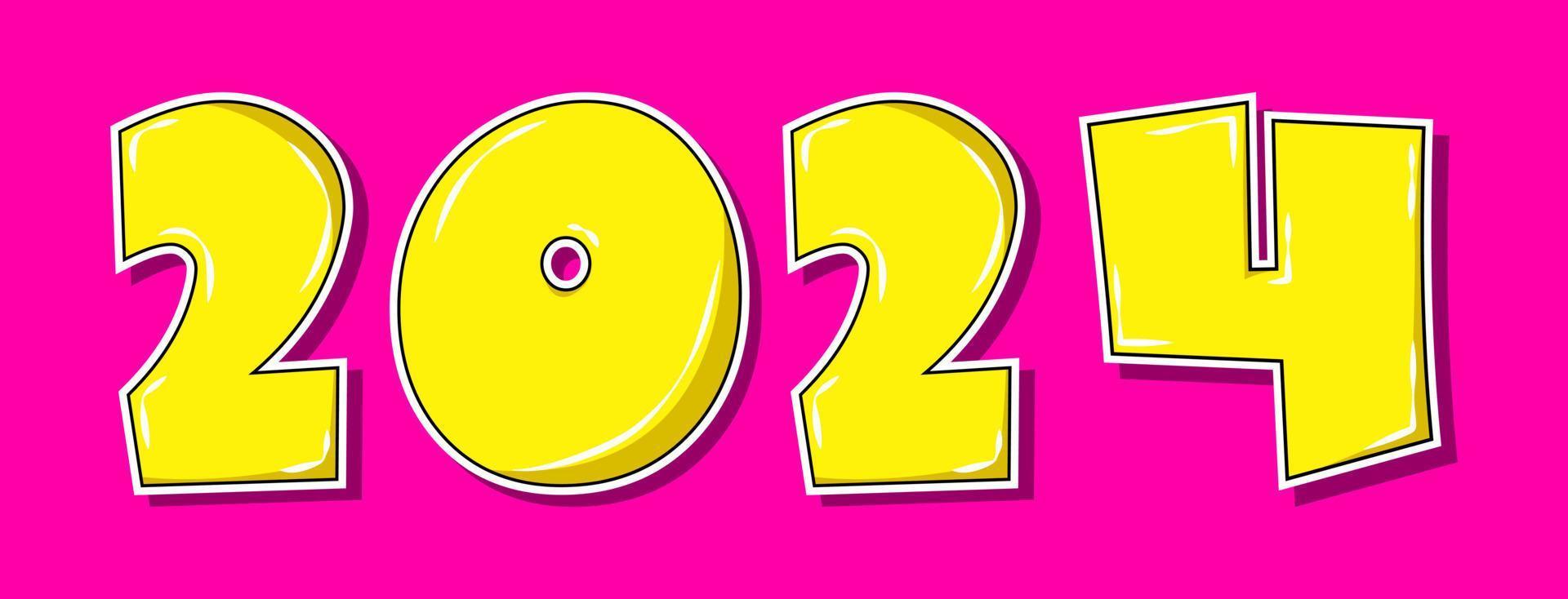 estilo pop art amarelo 2024 ano em fundo rosa vetor