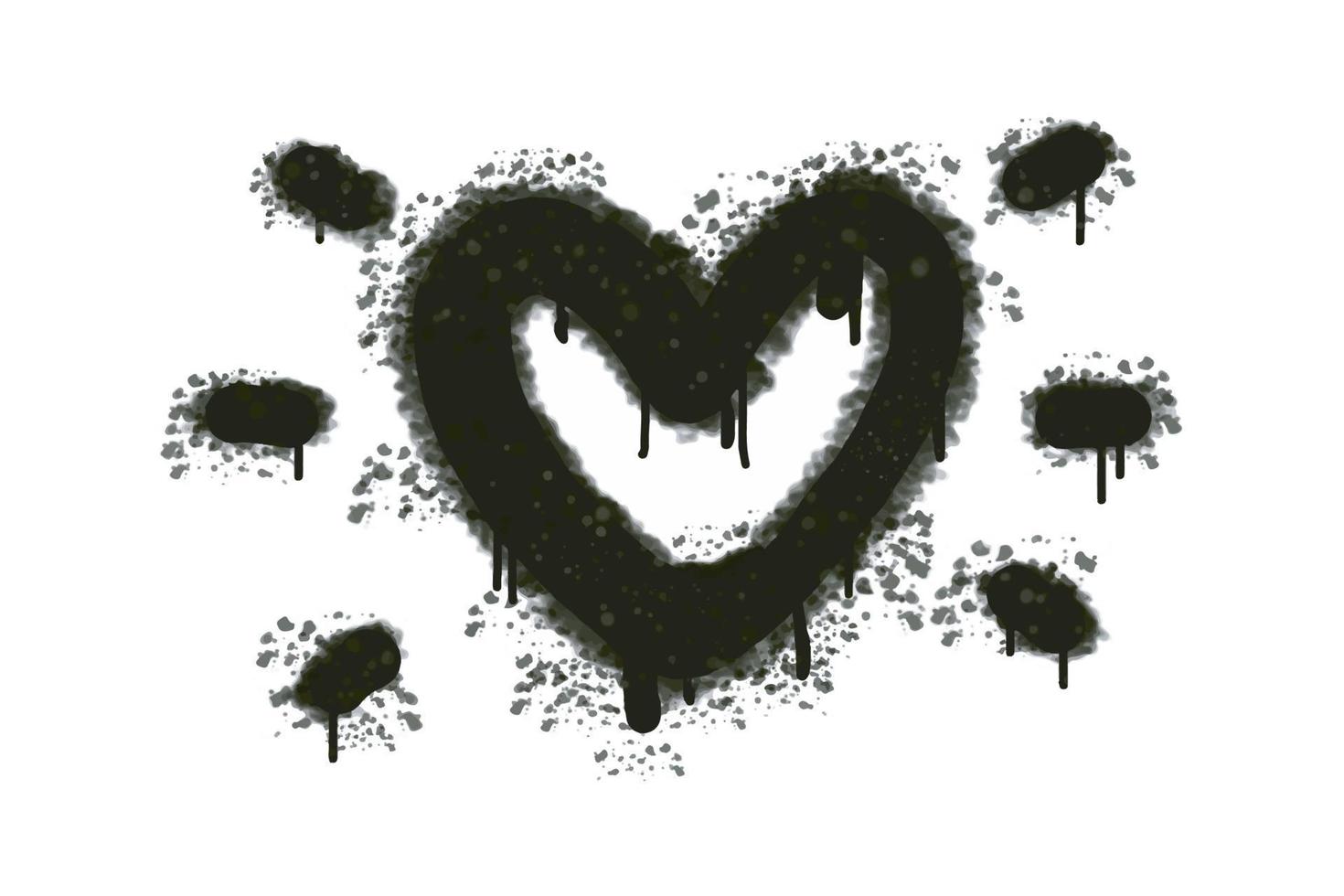 spray de sinal de coração grafite pintado em preto no branco. amo o símbolo de gota de coração. Isolado em um fundo branco. ilustração vetorial vetor