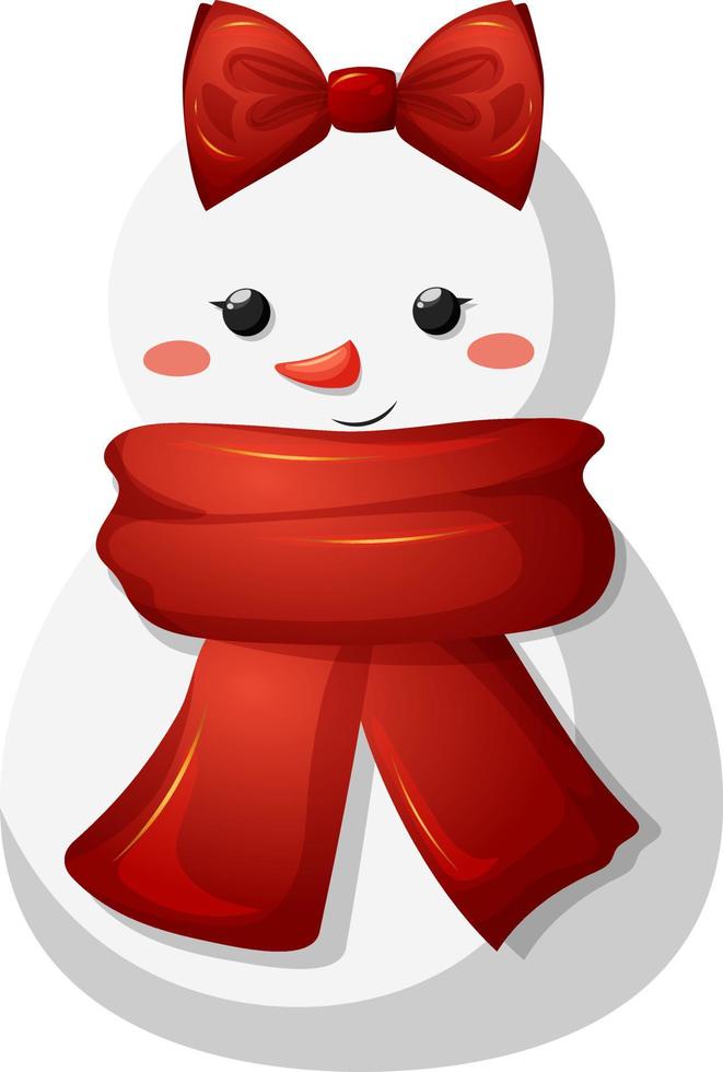 linda garota de boneco de neve com um laço e cachecol em estilo cartoon isolado vetor