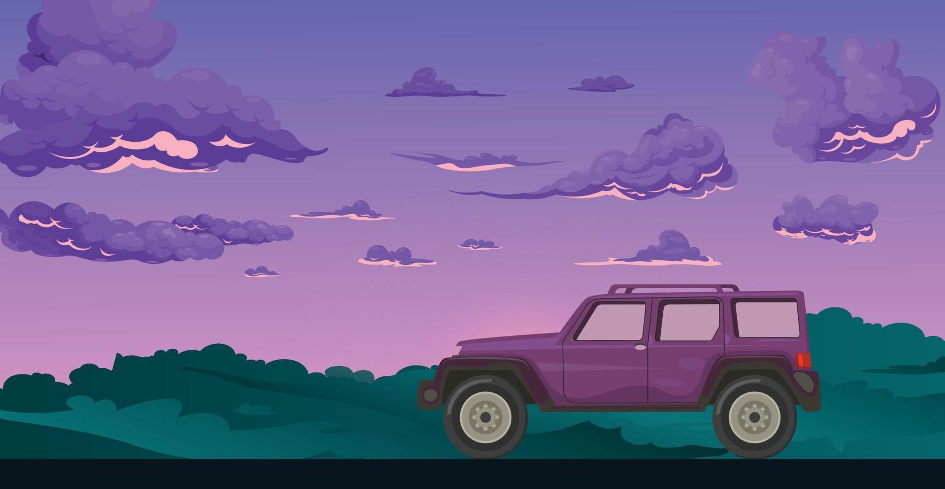 ilustração de carro na vista natural da estrada vetor