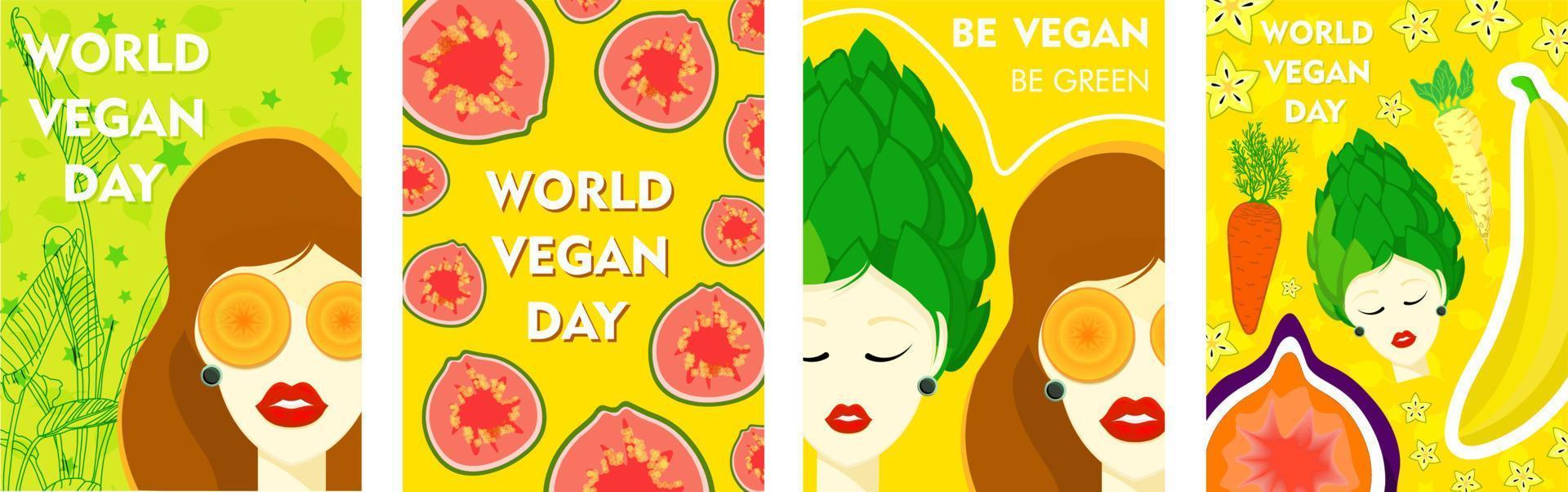 cartazes legais para o dia vegano. estilo de banner moderno e moderno para o dia internacional do vegano. vegetarianismo. vetor